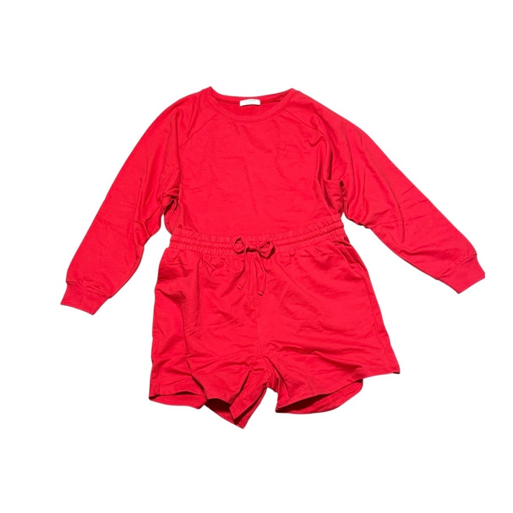 Zenana 2X Red Set Women Shorts & Long Sleeve Top Matching Set Cotton